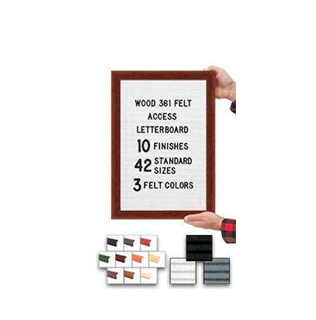 Access Letterboard | Open Face 14x20 Wood Framed Felt Letter Boards in Black, Grey, or White Felt Letter Board Colors Plus 10 Classic Wood 361 Frame Finishes