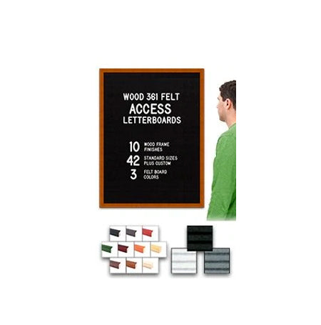 Access Letterboard | Open Face 30x40 Wood Framed Felt Letter Boards in Black, Grey, or White Felt Letter Board Colors Plus 10 Classic Wood 361 Frame Finishes