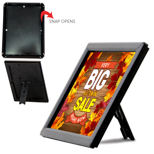 5x7 snap open Black frame, display portrait or landscape with ease | Table Top with Easel Back or Wall Mount
