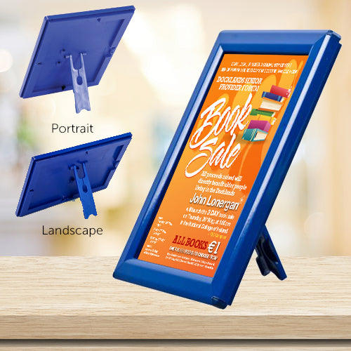 Display Blue frame portrait or landscape, snap open all 4 sides to place graphics or photographs