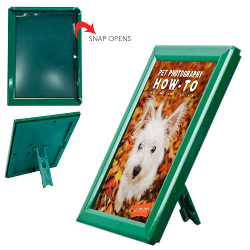 5x7 snap open Green frame, display portrait or landscape with ease | Table Top with Easel Back or Wall Mount