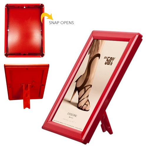 5x7 snap open Red frame, display portrait or landscape with ease | Table Top with Easel Back or Wall Mount