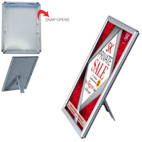 5x7 snap open Silver frame, display portrait or landscape with ease | Table Top with Easel Back or Wall Mount