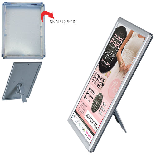8x10 snap open Silver frame, display portrait or landscape with ease | Table Top with Easel Back or Wall Mount
