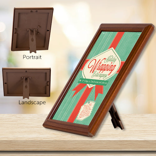 Display Wood frame portrait or landscape, snap open all 4 sides to place 8x10 graphics or photographs
