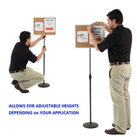 18 x 14 CORK BOARD PEDESTAL STAND SHOWS MESSAGES AT VARYING HEIGHTS