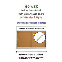 Indoor 60 x 30 Bulletin Cork Boards with Personalized Header & Lights (2 Sliding Glass Doors)