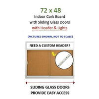2-Door Bulletin Boards Sliding Glass Doors | Indoor Enclosed Cork Board 72x48 Lighted with Message Header
