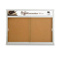 Indoor Bulletin Cork Boards with Personalized Header & Lights | Locking Sliding Glass Doors