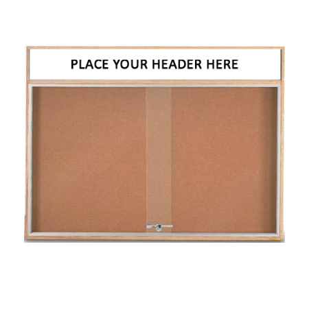 60 x 36 Indoor Enclosed Wood Bulletin Boards with Sliding Glass Doors and Message Header