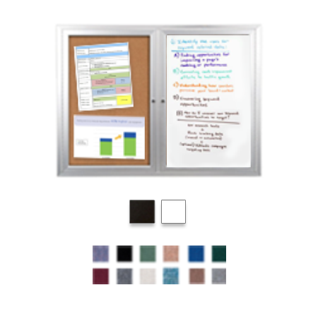 Enclosed 2-Door INDOOR Combo Board 48x48 | Cork Bulletin Board & Dry Erase Marker Board