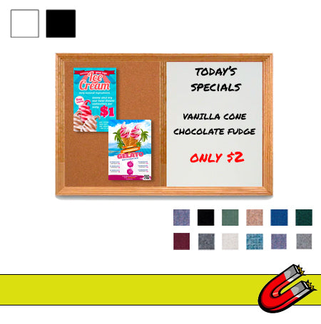 Decorative 72" x 12" Combo Bulletin Board & Magnetic Dry Erase White - Black Marker Board