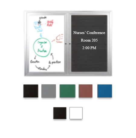 Enclosed 2-Door Outdoor Combo Board 48x36 | Changeable Vinyl Letter Board & Dry Erase Marker Board
