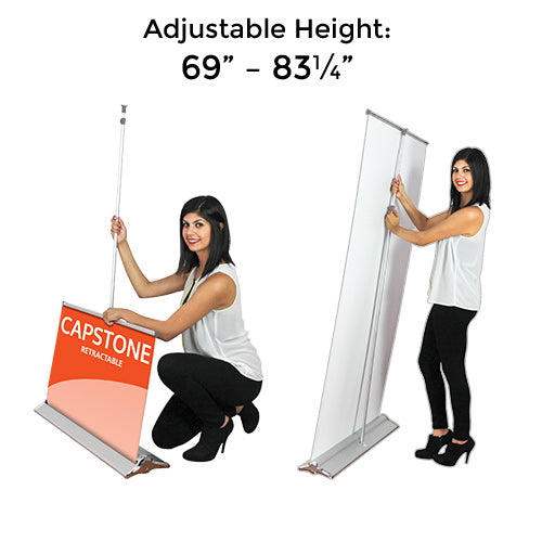 Retractable Capstone Bannerstand Adjusts in Height 69" to 83.25" with Bungee Telescopic Pole