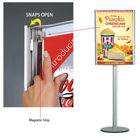 Convex double sided 18 x 24 poster is easy to install with the SNAP OPEN side rails and the easy to slide in clips. Secure your poster from moving and from minor scratches with the magnetic protective overlay