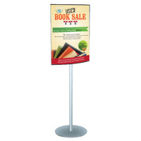 CONVEX SIGN HOLDER POSTER STAND FLOORSTAND (SINGLE POLE) (SILVER)