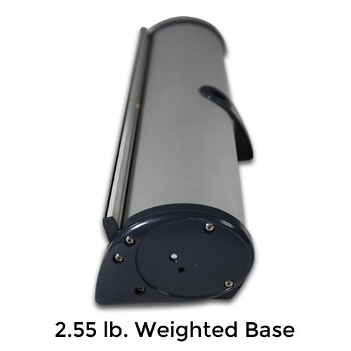 Crown Mini 2.55 LB Weighted Silver Base holds a 15 1/2" Wide Banner Single Sided.