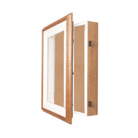 SwingFrame Designer Oak Wood 16x20 Wall Mount Lighted Display Case w Cork Board 4" Deep