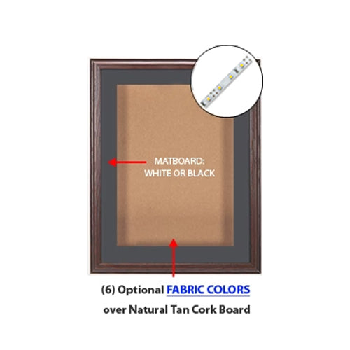 SwingFrame Designer Oak Wood 16x20 Wall Mount Lighted Display Case w Cork Board 4" Deep