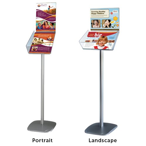 Silver Brochure Stand with Acrylic Graphic Header comes in either Portrait or Landscape