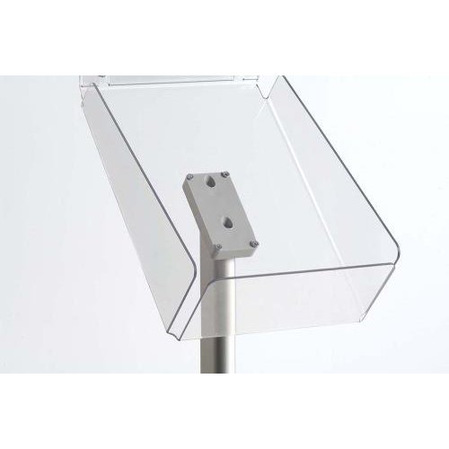 The acrylic brochure holder is 3" Deep and can be purchased to hold portrait or landscape literature. 3mm thick polcarbonate is hard to scratch or break.