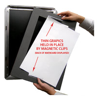MAGNETIC CLAMPS ON BACK of 3" MATBOARD HOLD 10" x 20" POSTERS IN SNAP FRAME
