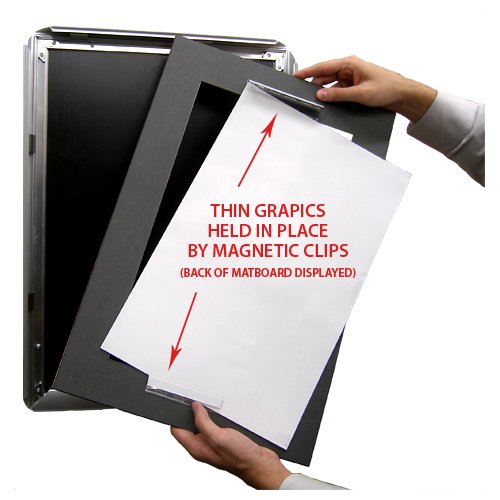 MAGNETIC CLAMPS ON BACK of 4" MATBOARD HOLD 9" x 12" POSTERS IN SNAP FRAME