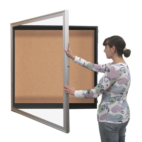 SwingFrame Designer Wall Mounted Metal Framed 24x84 Large Cork Board Display Case 6 Inch Deep