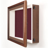 SwingFrame Designer 3" Deep Shadow Box Display Case | Wood Framed, Swing Open Shadowbox | Shown in Walnut Frame with Burgundy Fabric over Cork Board