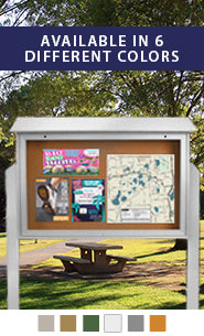 60" by 24" Enclosed double sided message center display with cork board - bottom hinged