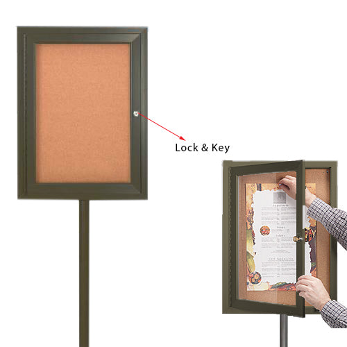 Lockable Bulletin Board Pedestal has a Viewing Area of 13" x 19" and perfect for any notices, advertisements, flyers, and other printed materials.