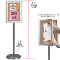 Silver Enclosed 18x24 Bulletin Board Floorstand. Perfect for any INDOOR use in your restaurant, mall, lobby, office building, school, etc.