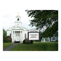 Freestanding 60x42 Cathedral Message Readerboard swings open for easy reader board change, lock close. Reader Board Display is Single-Sided. Add your own Logo Design on site, or have our team apply your Personalized Header.