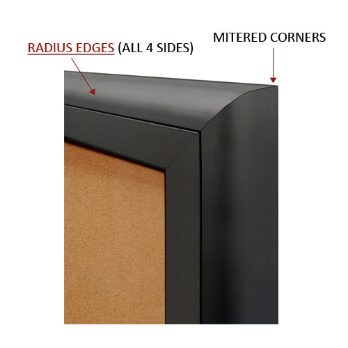48 x 48 CORK BOARD WITH HEADER (2 DOORS) WITH RADIUS EDGES & MITERED CORNERS (SHOWN IN BLACK)