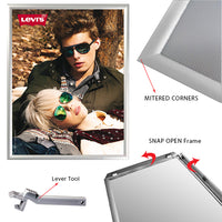 Euro Style Security Snap Frame, Fast Change 22x28 Snap Frame 1" Wide in a Silver Finish comes with LEVER TOOL.