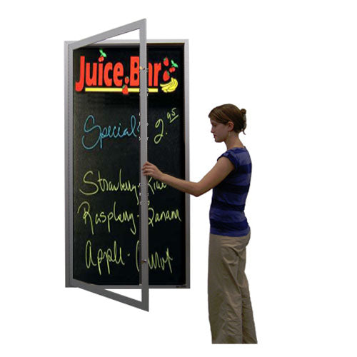 SwingCase Extra Large Indoor Enclosed Dry Erase Black Marker Board | XL Single Door with Extra Large Message Viewing Area