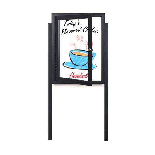 Extra Large Outdoor Enclosed Dry Erase White Marker Board SwingCases with Posts | Magnetic Porcelain Steel White Board