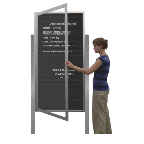 Extra Large Outdoor Enclosed Letter Boards | Single Door Locking Message Board with Radius Edge + Posts
