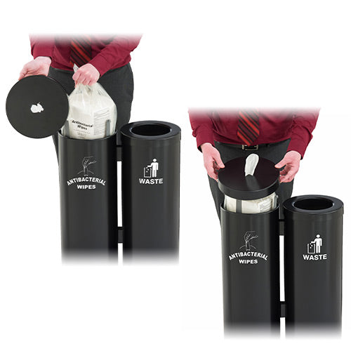 Disinfecting Wipe Dispenser Stand with Wipe Storage and Trash Receptacle