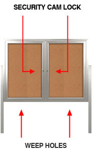 Freestanding 2 Door Outdoor Enclosed Bulletin Board 50x50 with Posts