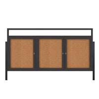 FREESTANDING 72 x 30 CORK BOARD 3-DOORS WITH HEADER & LIGHTS with (2) POSTS (SHOW in BLACK FINISH)