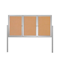 FREESTANDING 72 x 24 CORK BOARD 3-DOORS WITH LIGHTS & (2) POSTS (SHOW in SILVER FINISH)