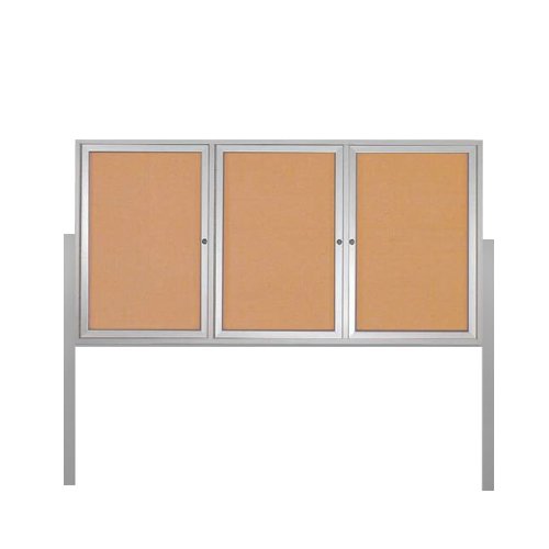 FREESTANDING 72" x 36" with 3 DOORS CORK BOARD WITH POSTS (SHOWN in SILVER FINISH)