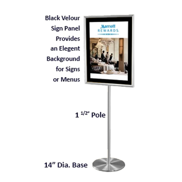 Touch of Class Satin Aluminum 11x17 Hospitality Sign Holder Stand + Black Velour Panel in Frame