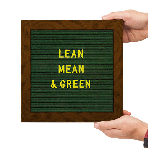 10x10 Wood Framed Green Felt Letter Board | Shown with Walnut Finish and Optional Gold Letters