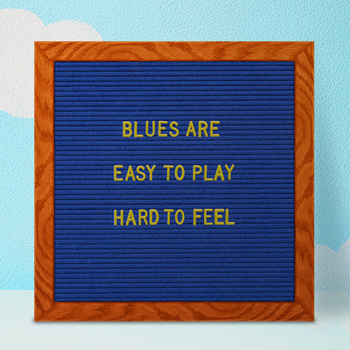 14x14 Wood Framed Blue Felt Letter Board | Shown with Cherry Finish and Optional Yellow Letters