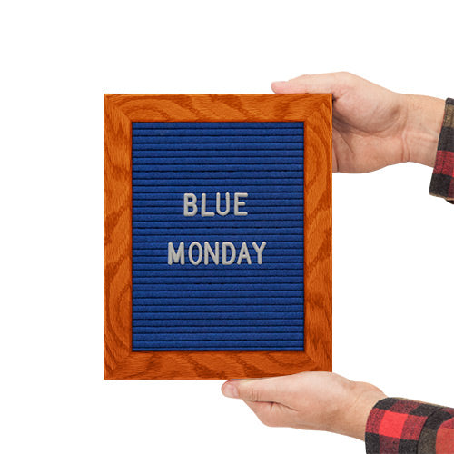 8x10 Wood Framed Blue Felt Letter Board | Shown with Cherry Finish and Optional Yellow Letters