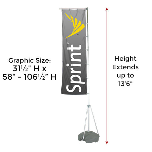 Outdoor Flag Bannerstand Adjusts to 13'6" High | Graphic Size 31.5" W x 58" to 106.5" H | Single or Double Sided Graphic