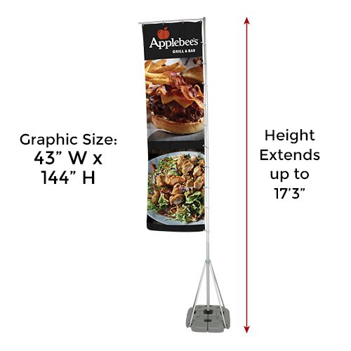 Outdoor Flag Bannerstand Adjusts to 17'3" High | Graphic Size 43" W x 144" H | Single or Double Sided Graphic