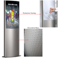Decorative Illuminated curved totem floor stand displays two posters 24 x 36 and stands with an overall height of 67.5"